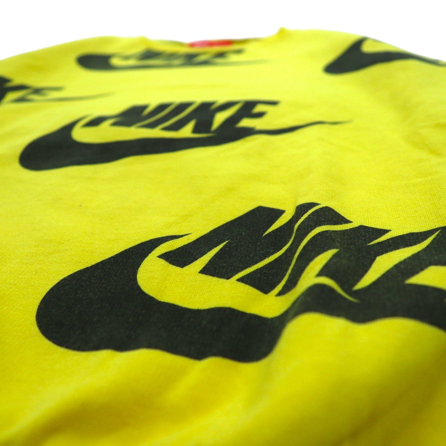 NIKE USA製 スウォッシュロゴ 総柄 スウェット M イエロー コットン 裏起毛