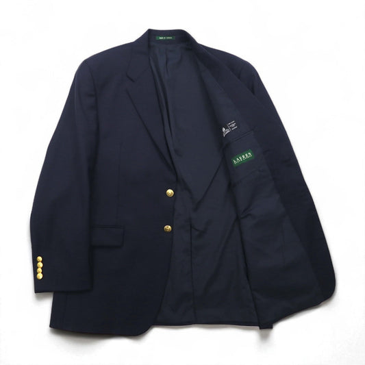 LAUREN RALPH LAUREN 90年代 カナダ製 2B テーラードジャケット ブレザー 紺ブレ XL ネイビー ウール ギャバジン 金ボタン