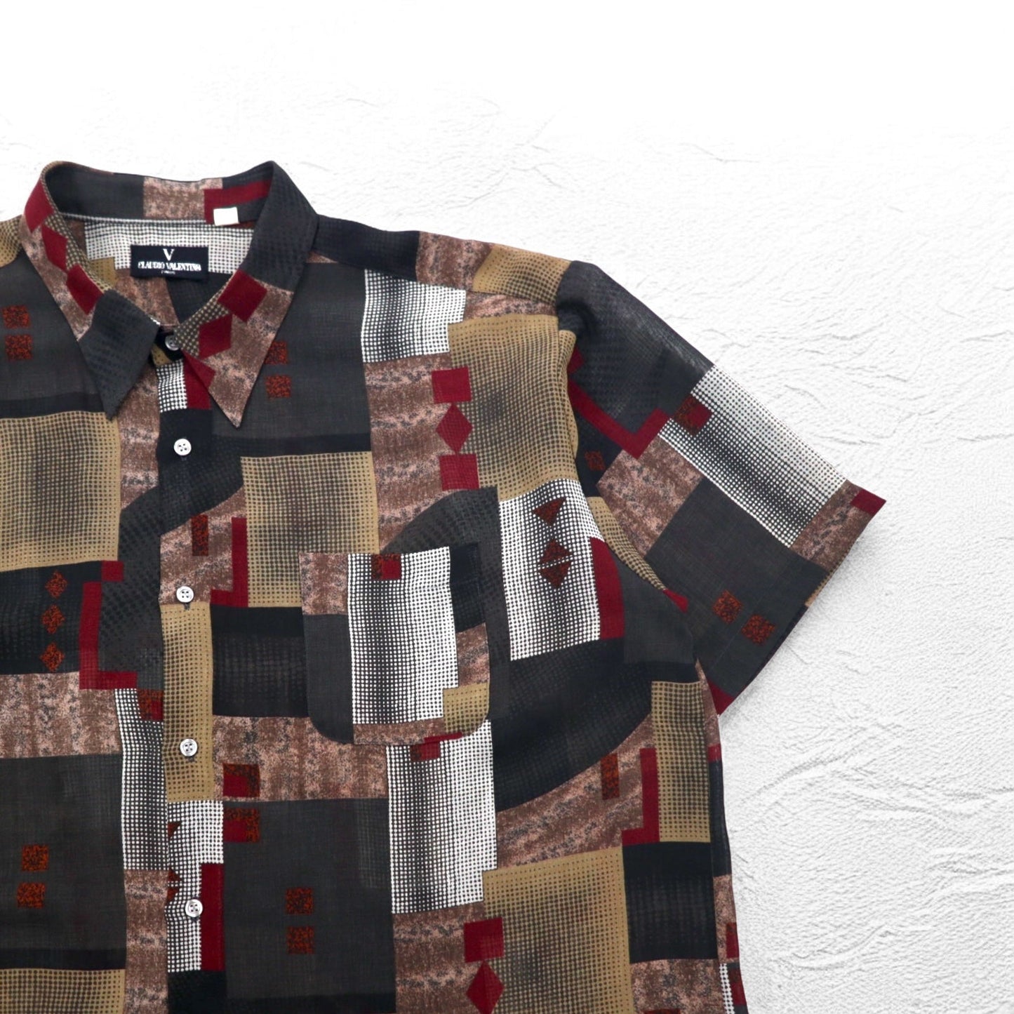 90年代 ビッグサイズ 半袖 レトロ 総柄 ポリシャツ CLAUDIO VALENTINO 4XL ブラック 総柄