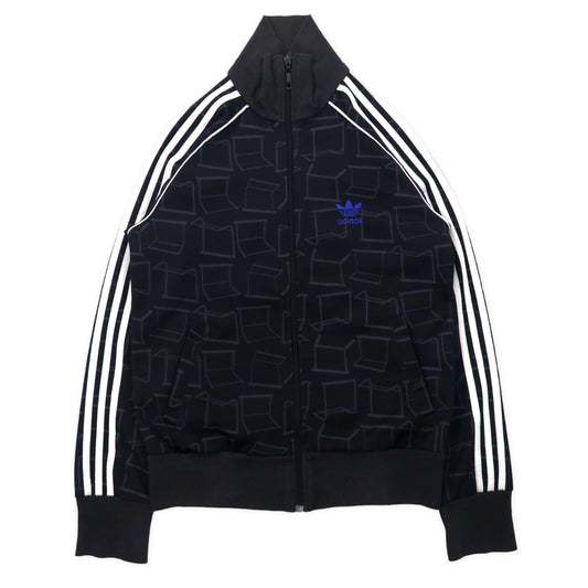 adidas originals 00年代 トラックジャケット ジャージ M ブラック ポリエステル USAワッペン 総柄 3ストライプ トレフォイルロゴ刺繍
