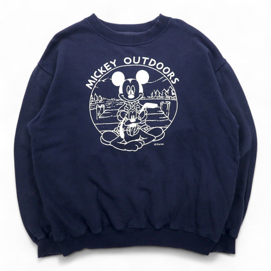 90年代 LOGOS × Disney キャラクタープリント スウェット S ネイビー ミッキー MICKEY OUTDOORS