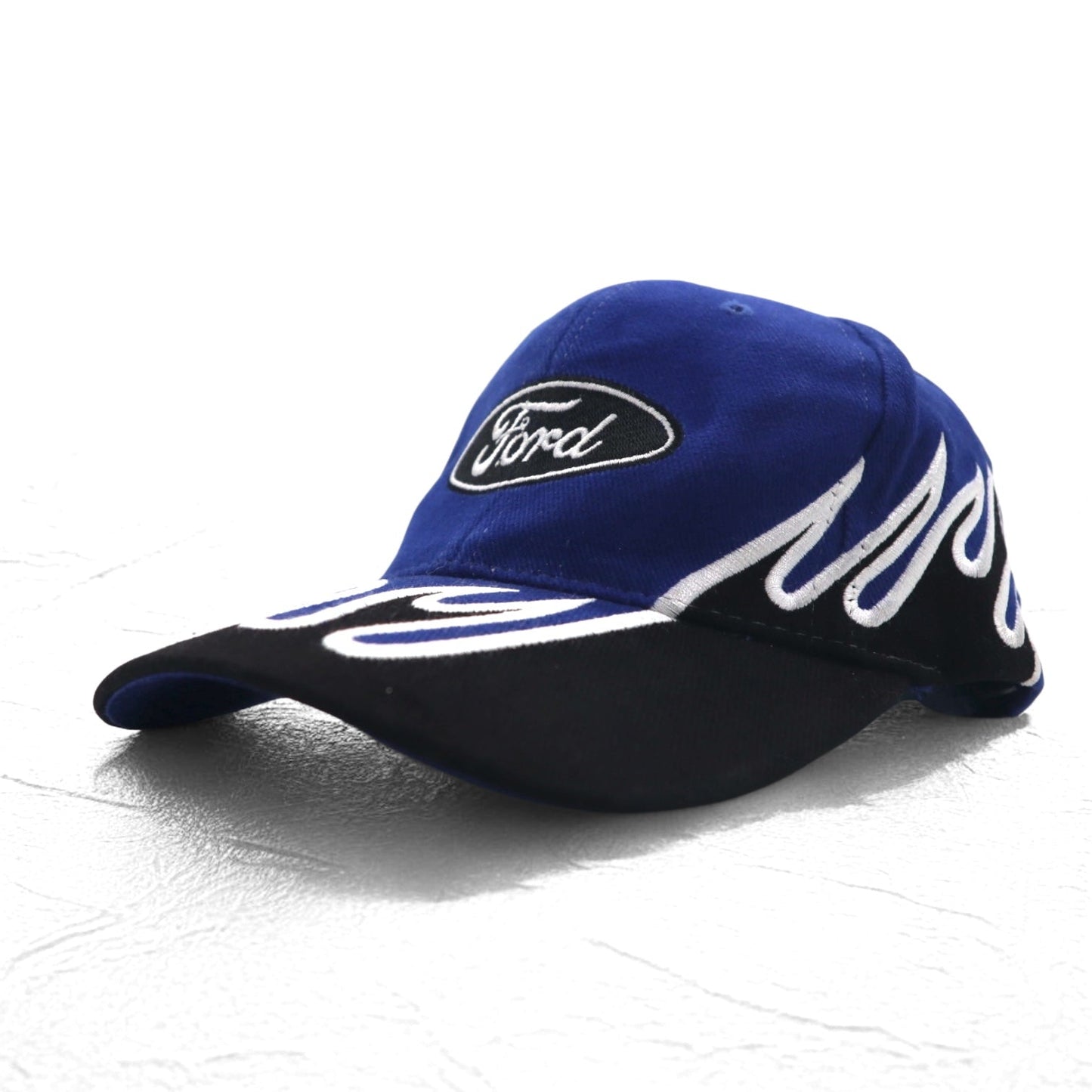 Ford 90年代 ファイヤーパターン 6パネルキャップ FREE ベルト ブルー ブラック レーシング