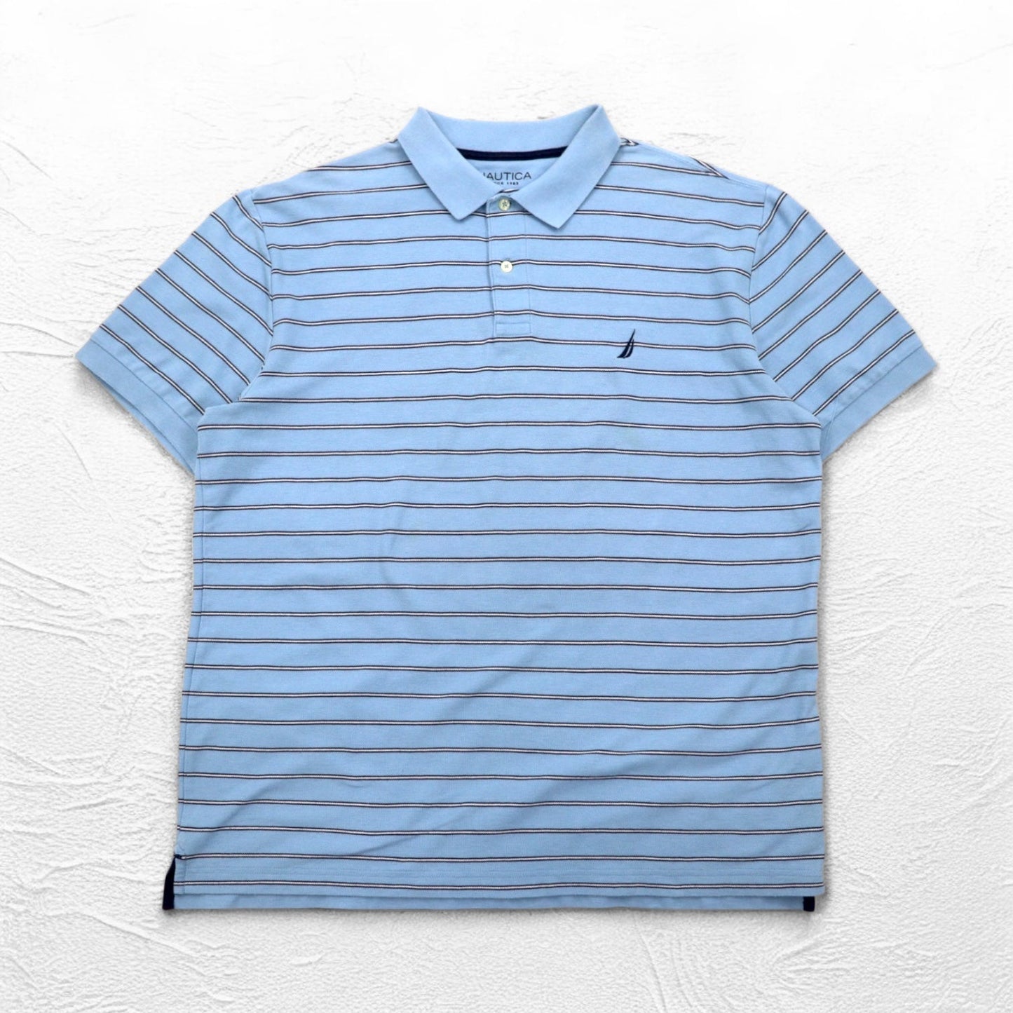 NAUTICA クラシックフィット ポロシャツ XL ブルー ボーダー CLASSIC FIT ワンポイントロゴ刺繍