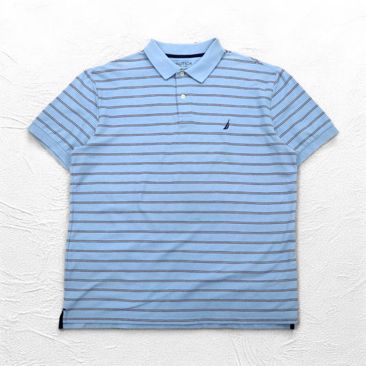 NAUTICA クラシックフィット ポロシャツ XL ブルー ボーダー CLASSIC FIT ワンポイントロゴ刺繍
