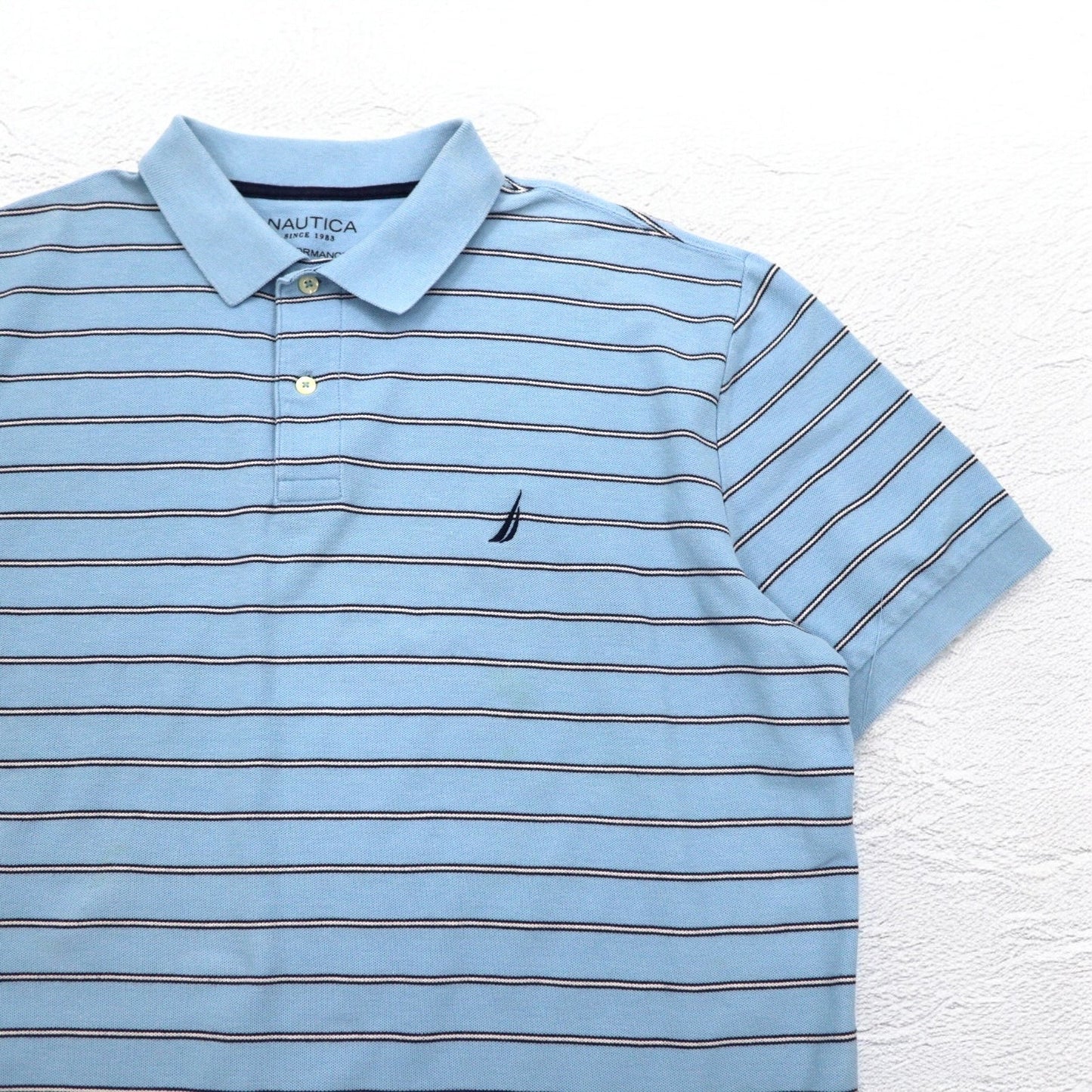 NAUTICA クラシックフィット ポロシャツ XL ブルー ボーダー CLASSIC FIT ワンポイントロゴ刺繍