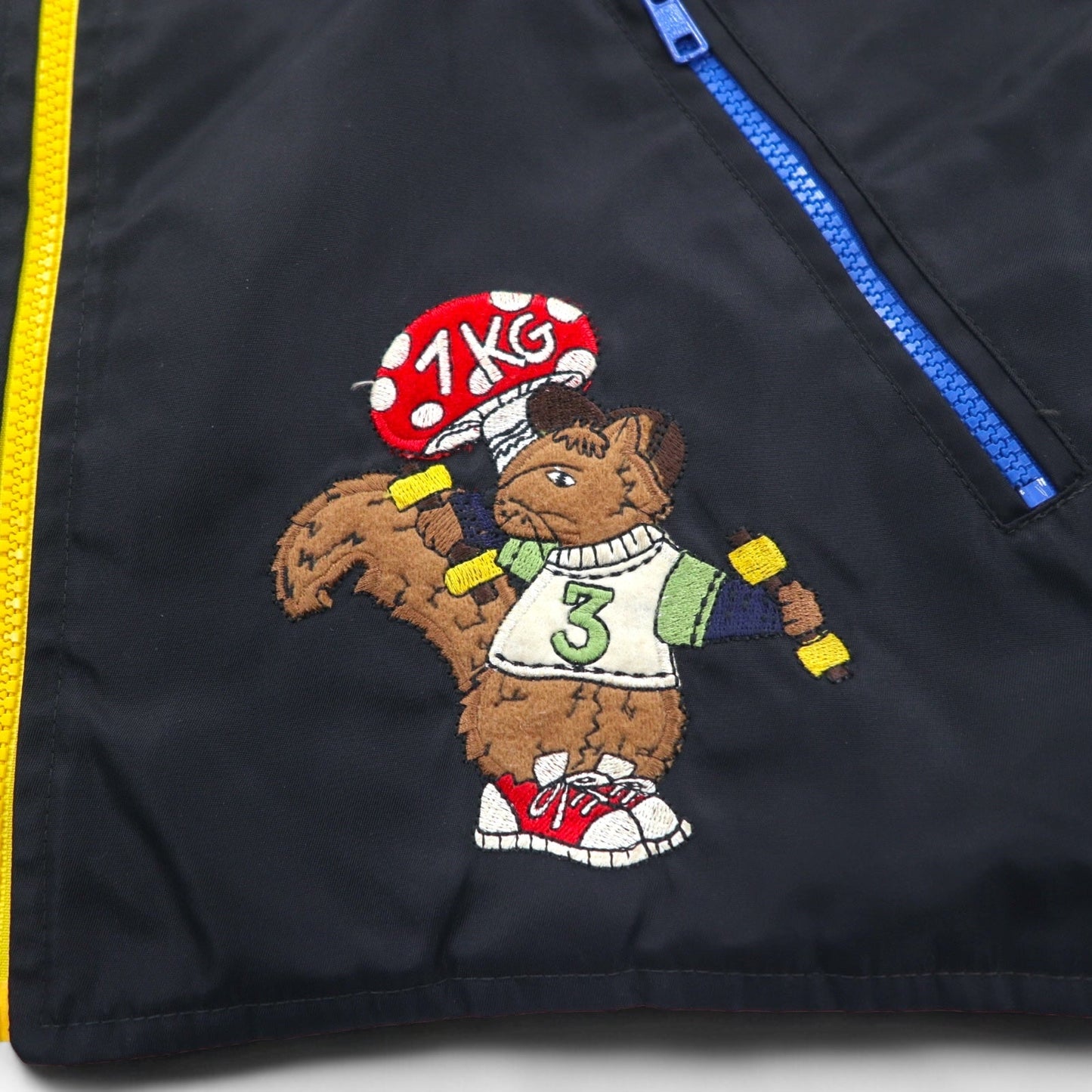 カステルバジャック スポーツ イタリア製 90年代 異素材切り替え フルジップベスト M ブラック キャラクター刺繍