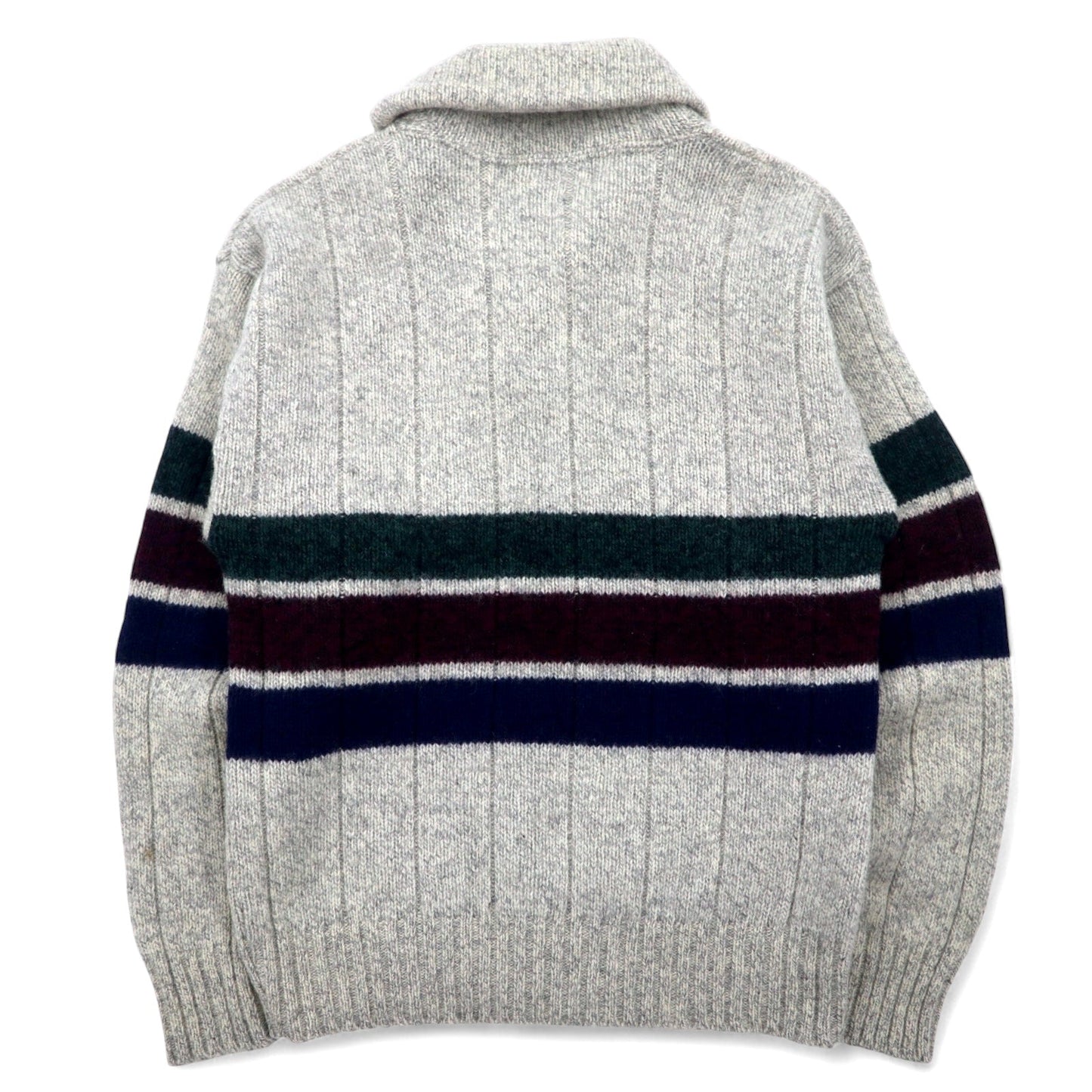 Eddie Bauer 90年代 USA製 ショールカラー ニット セーター M グレー ボーダー ウール