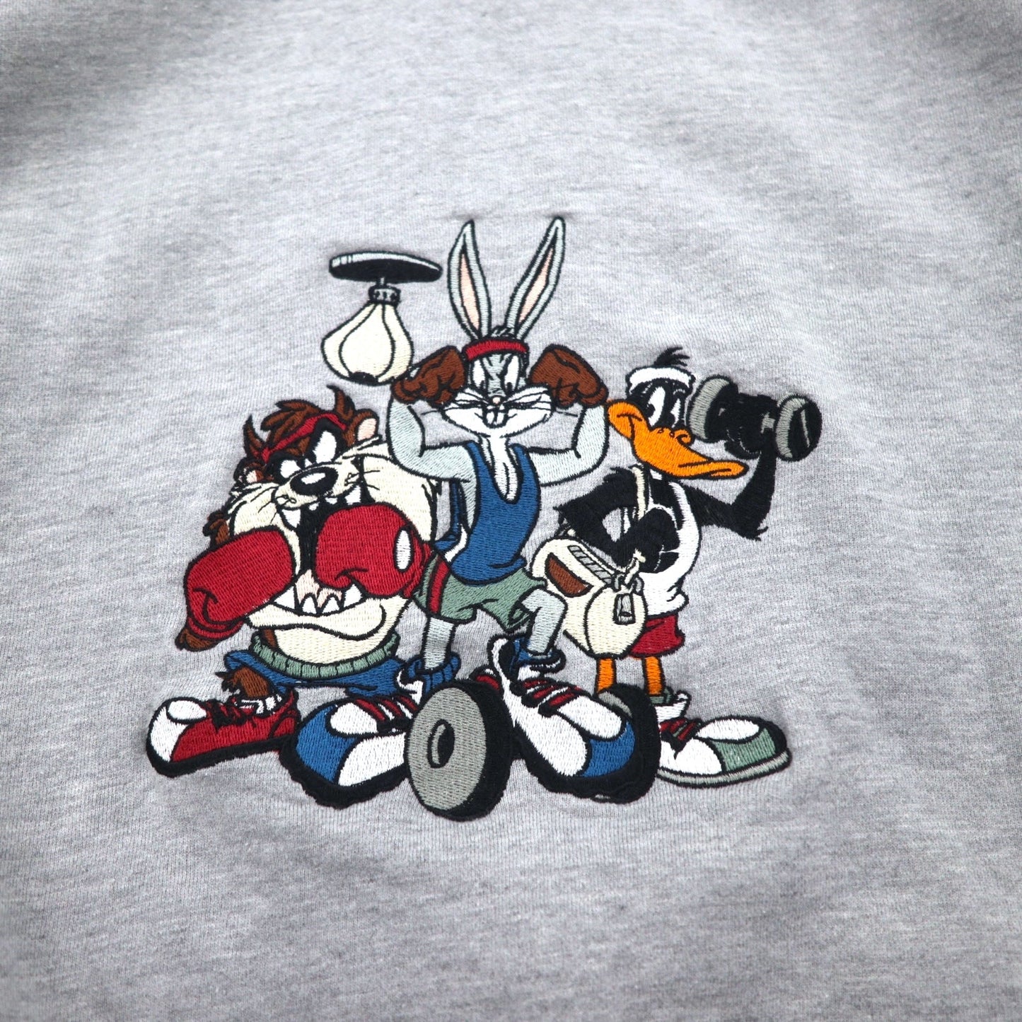 WARNER BROS. 90年代 ルーニーチューンズ LOONEY TUNES キャラクター刺繍 ハーフジップパーカー XL グレー ACME CLOTHING CO.