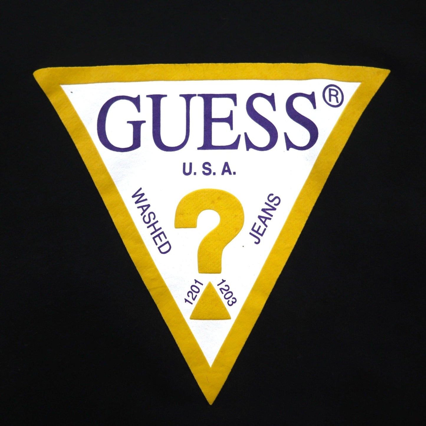 GUESS トライアングルロゴ プリント スウェット L ブラック コットン