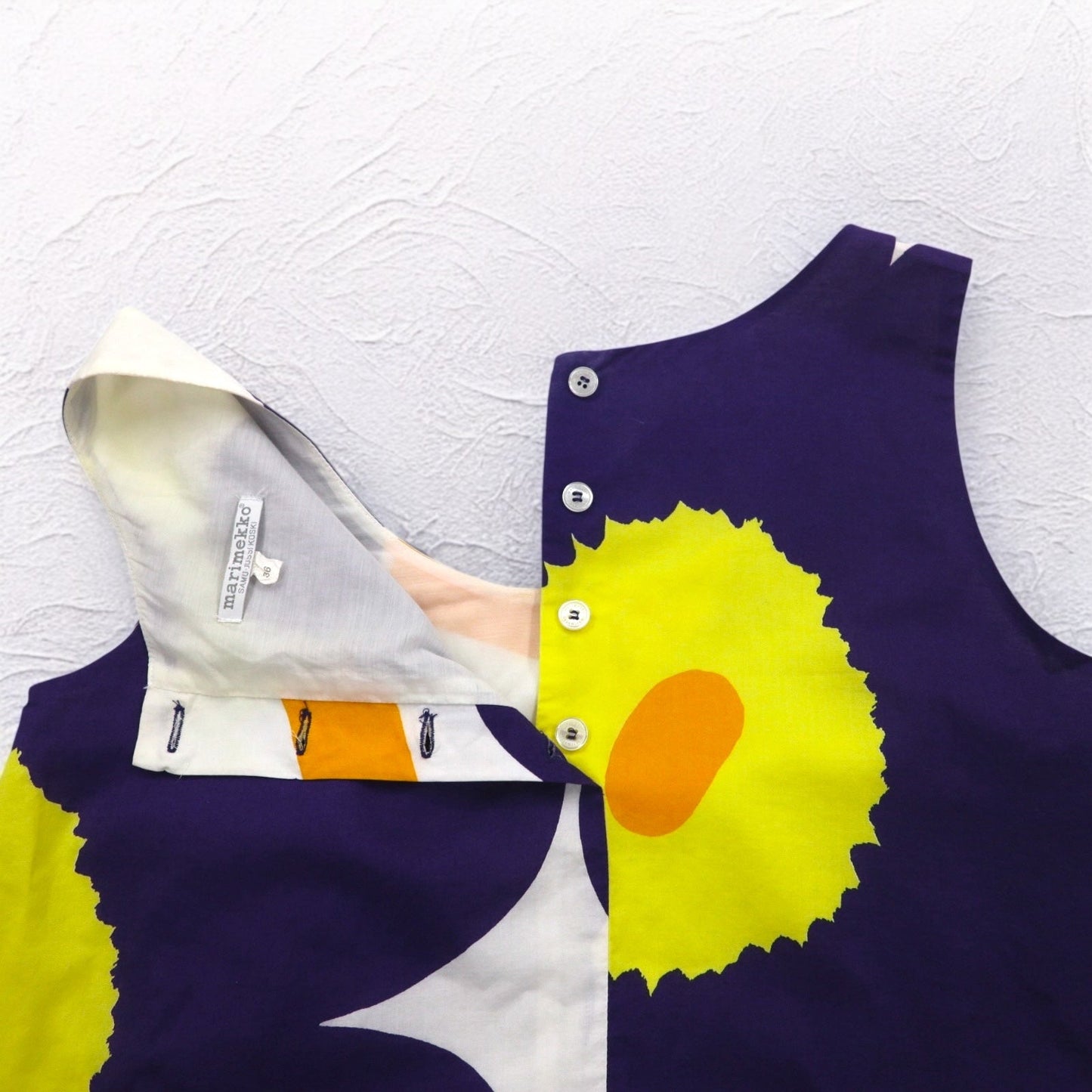 marimekko ノースリーブ クロップド トップス ブラウス S ホワイト パープル 総柄 ウニッコ