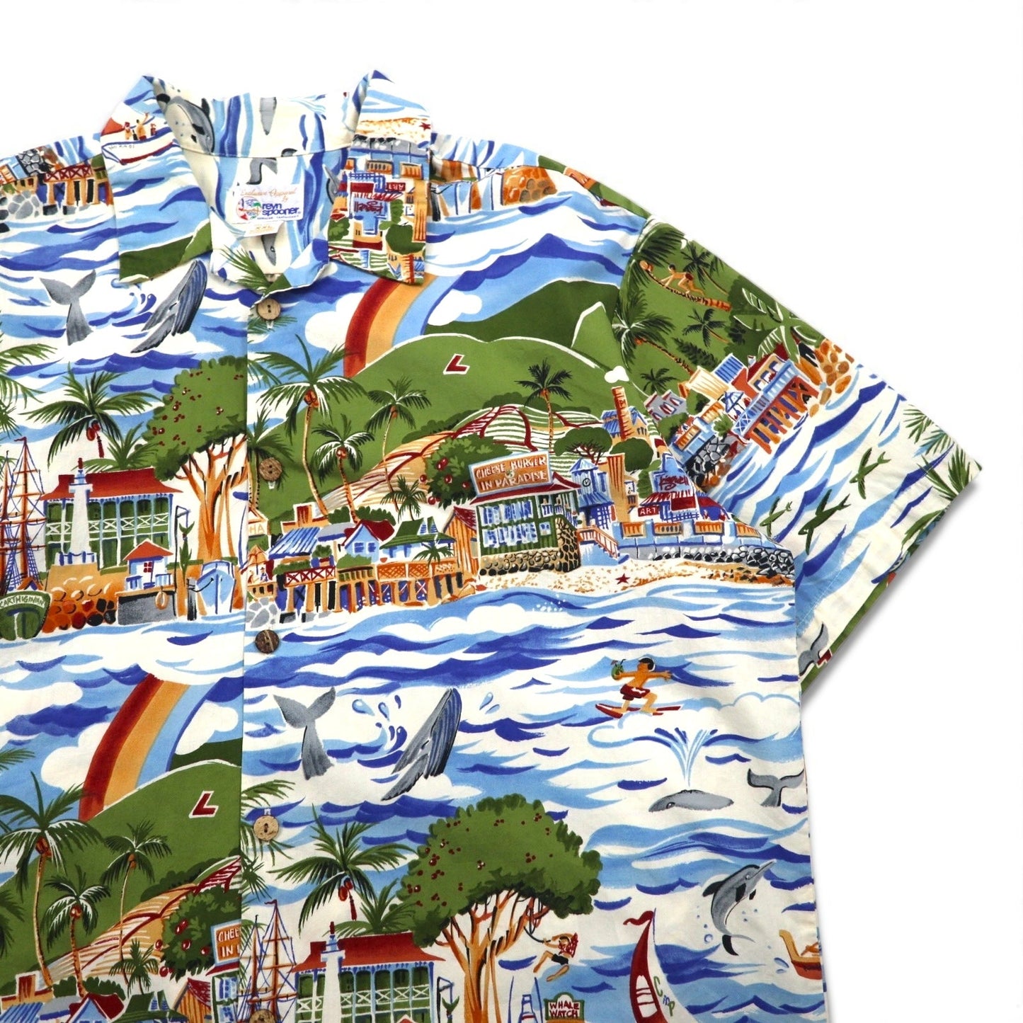 Exclusive Apparel By reyn spooner 90年代 非売品 ハワイ製 ビキニタグ アロハシャツ 2XL ブルー 総柄