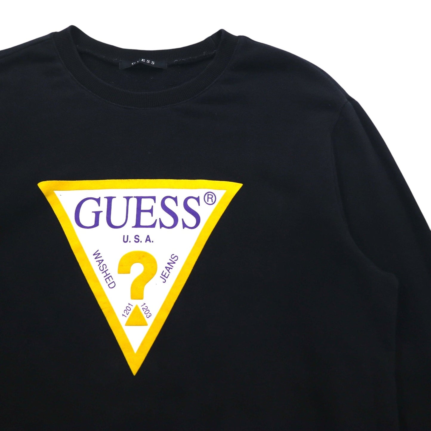 GUESS トライアングルロゴ プリント スウェット L ブラック コットン