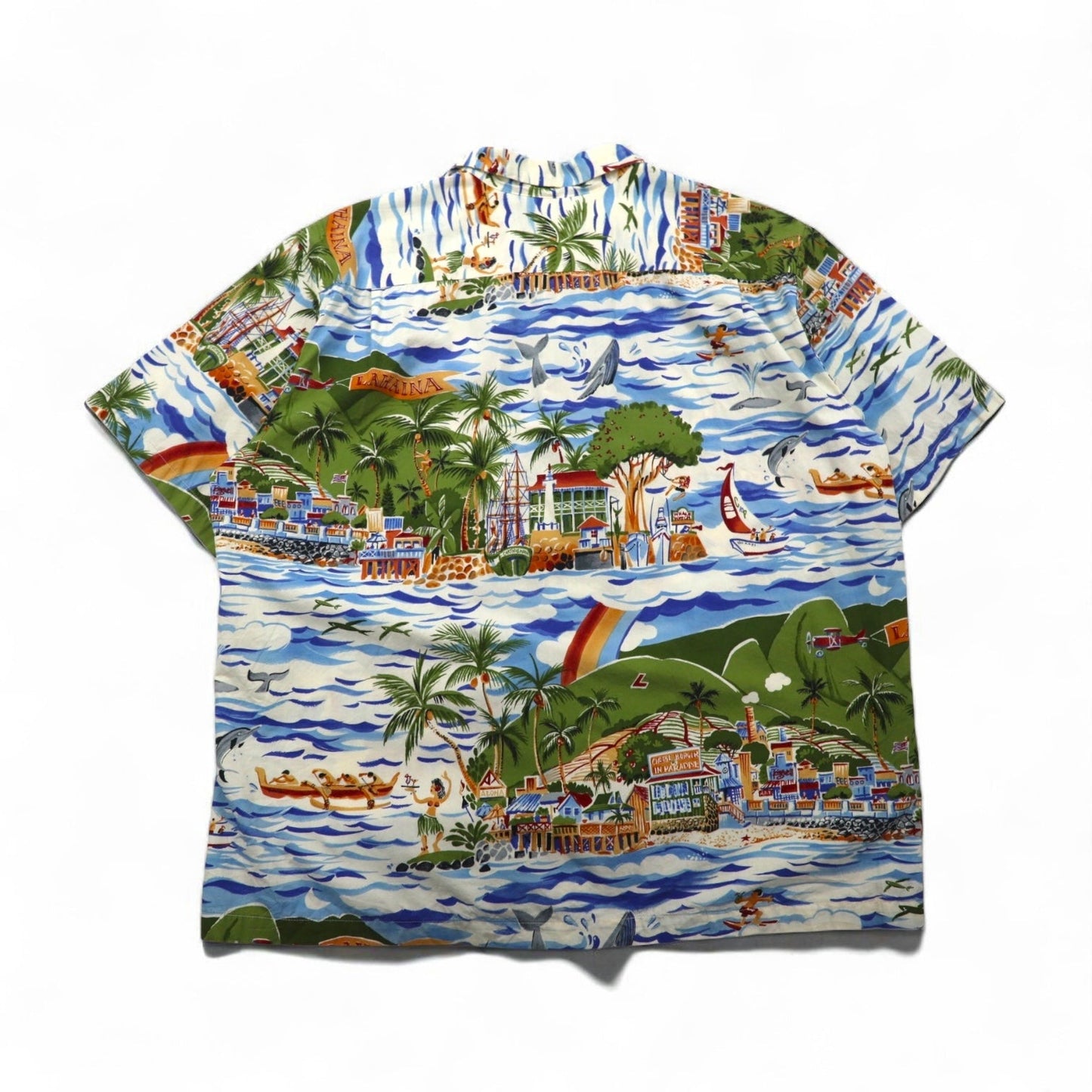 Exclusive Apparel By reyn spooner 90年代 非売品 ハワイ製 ビキニタグ アロハシャツ 2XL ブルー 総柄