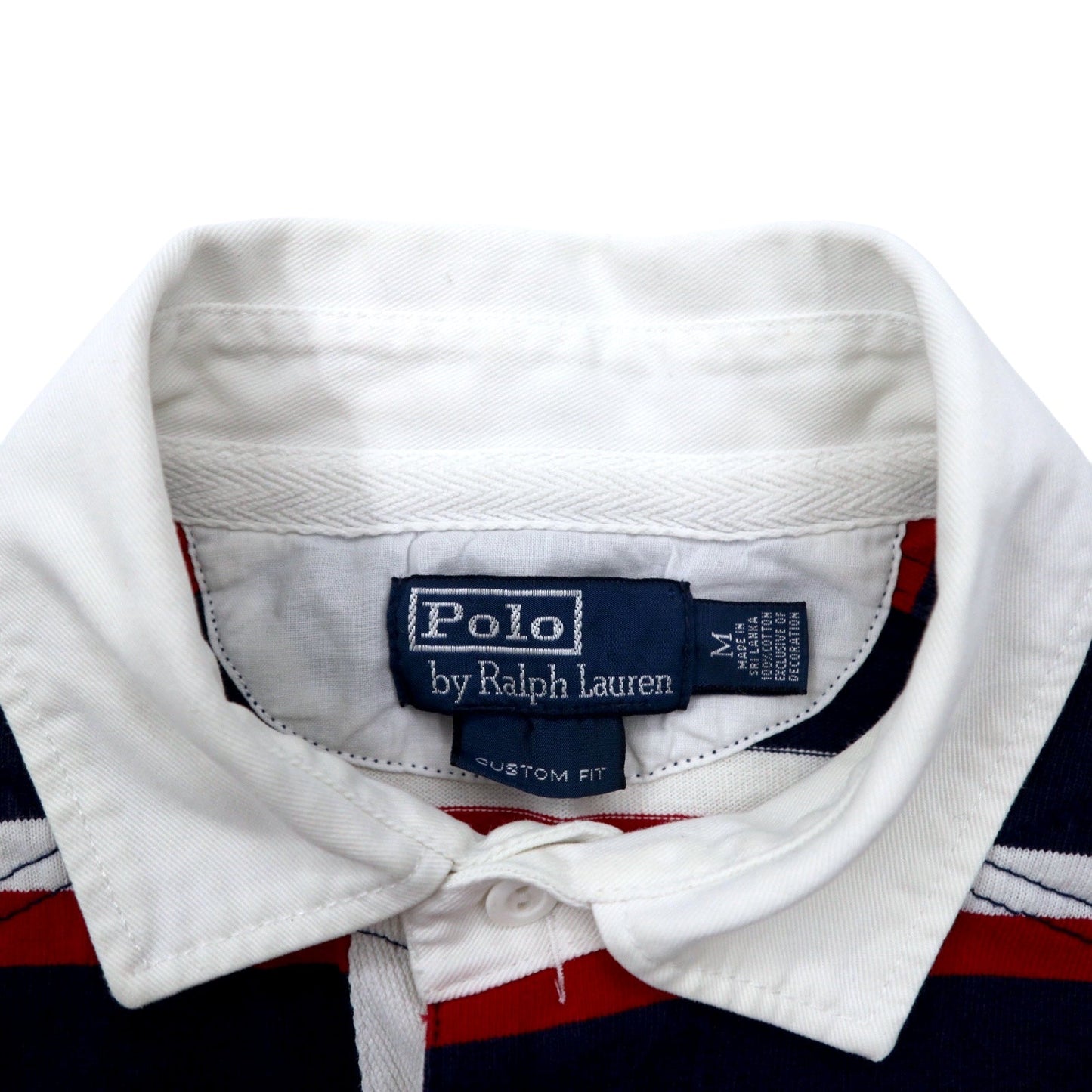 Polo by Ralph Lauren 90年代 ボーダー ラガーシャツ M ネイビー コットン スモールポニー 刺繍 スリランカ製
