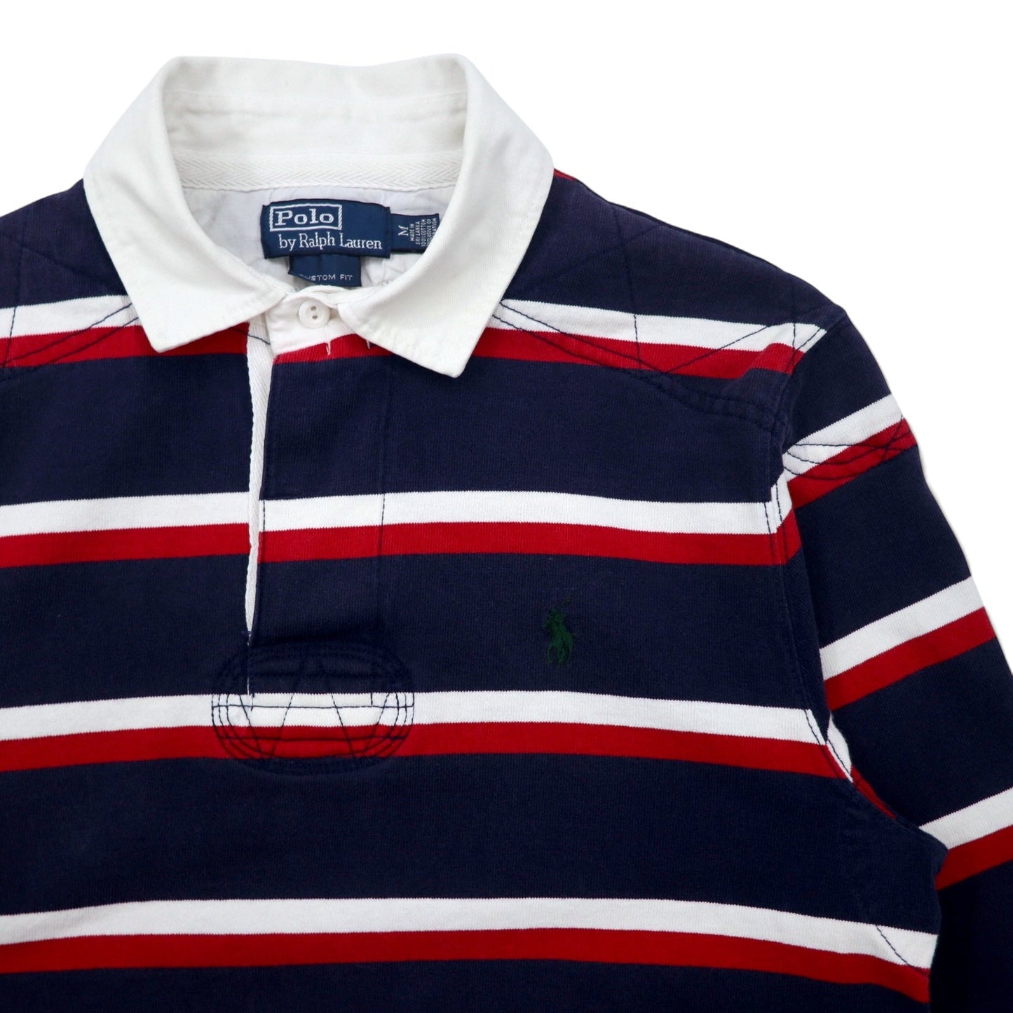 Polo by Ralph Lauren 90年代 ボーダー ラガーシャツ M ネイビー コットン スモールポニー 刺繍 スリランカ製