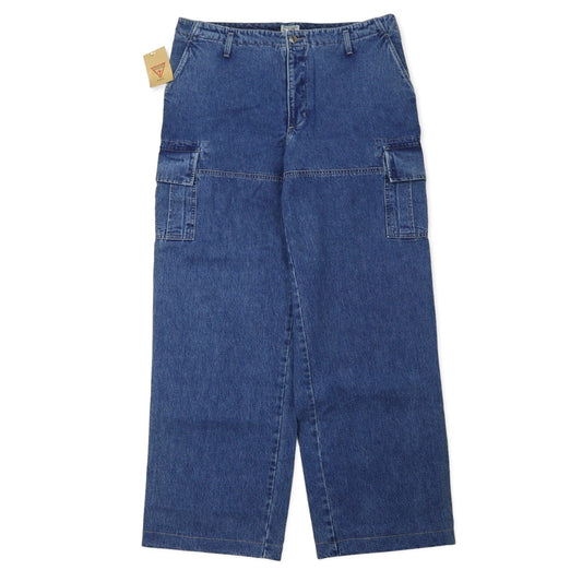 GUESS JEANS USA製 90年代 バギー デニム カーゴパンツ 36 ブルー コットン TALONジップ 未使用品