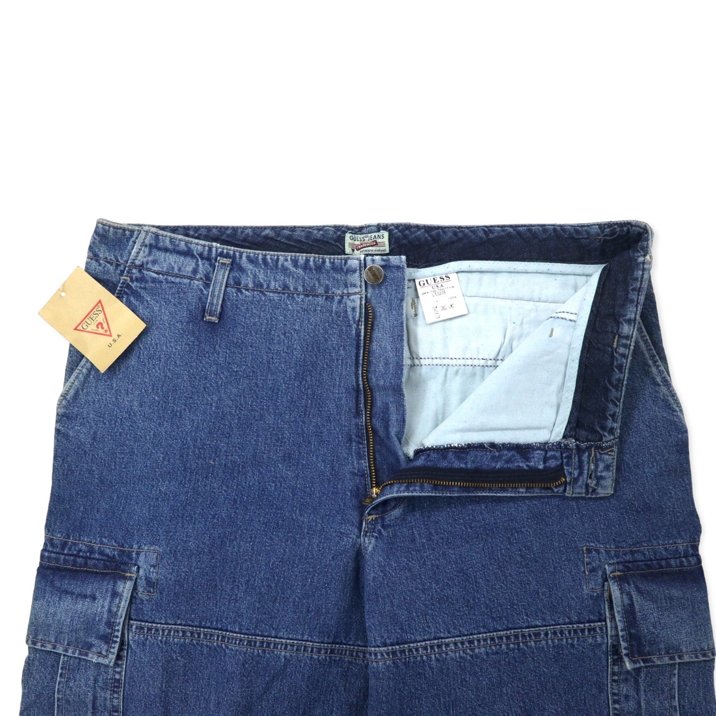 GUESS JEANS USA製 90年代 バギー デニム カーゴパンツ 36 ブルー コットン TALONジップ 未使用品