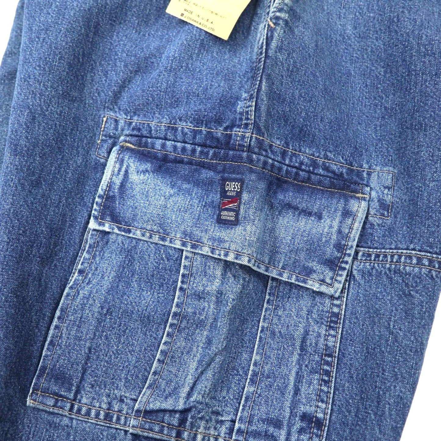 GUESS JEANS USA製 90年代 バギー デニム カーゴパンツ 36 ブルー コットン TALONジップ 未使用品