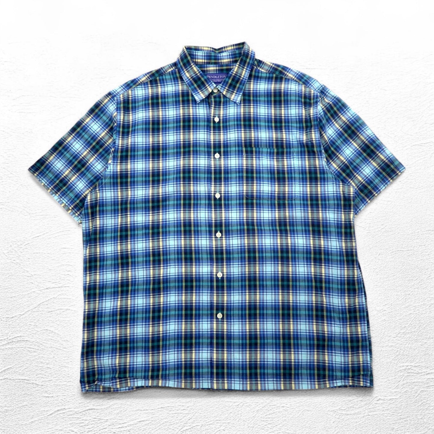PENDLETON 半袖シャツ XL ブルー チェック コットン 胸ポケット