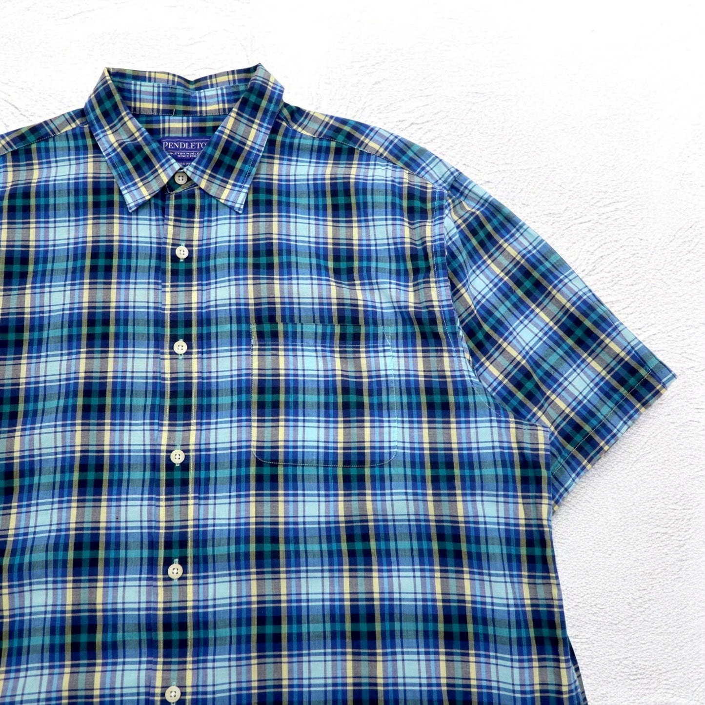 PENDLETON 半袖シャツ XL ブルー チェック コットン 胸ポケット