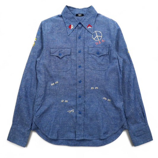 TMT スーベニア 刺繍 シャンブレーシャツ M インディゴ ブルー BIG HOLIDAY 日本製
