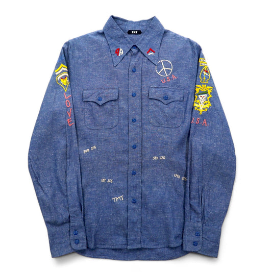 TMT スーベニア 刺繍 シャンブレーシャツ M インディゴ ブルー BIG HOLIDAY 日本製