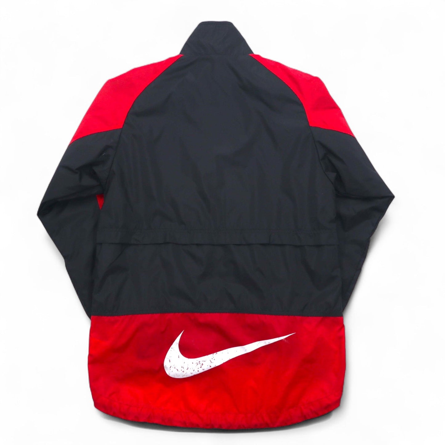 NIKE 90年代 銀タグ ナイロンジャケット ジャージ S ブラック レッド フィッシュテイル ドローコード