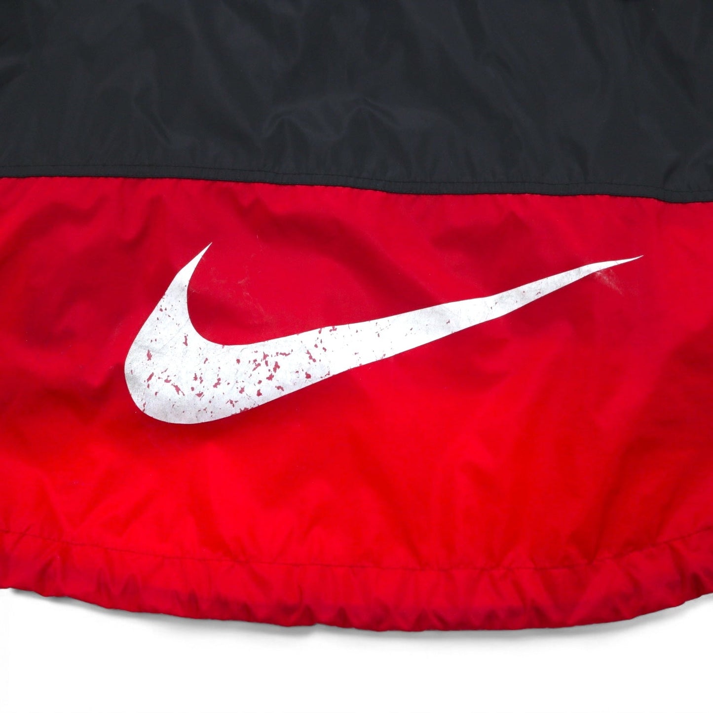 NIKE 90年代 銀タグ ナイロンジャケット ジャージ S ブラック レッド フィッシュテイル ドローコード