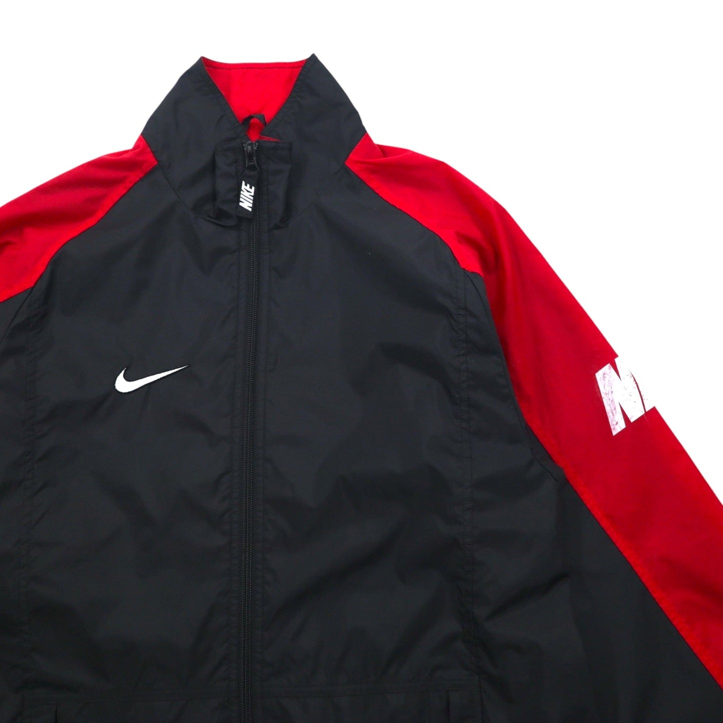 NIKE 90年代 銀タグ ナイロンジャケット ジャージ S ブラック レッド フィッシュテイル ドローコード