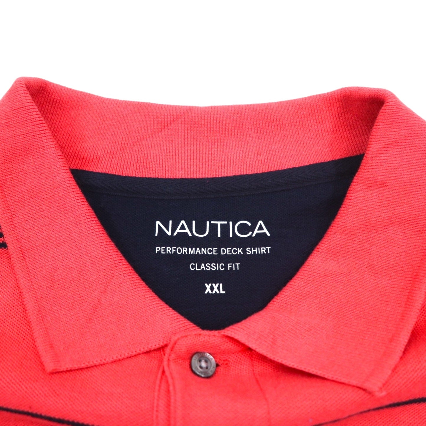 NAUTICA クラシックフィット ボーダー ポロシャツ 2XL ピンク 鹿の子 PERFORMANCE DECK SHIRT ワンポイントロゴ刺繍