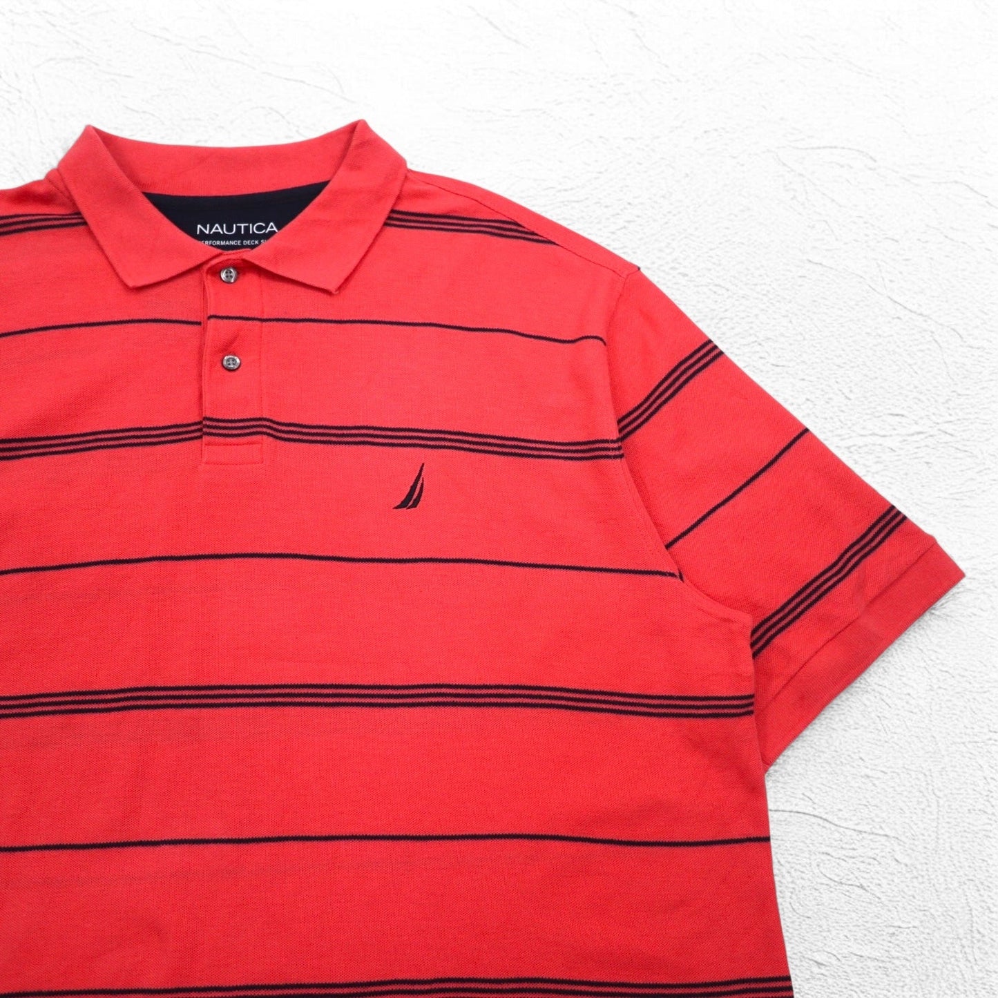 NAUTICA クラシックフィット ボーダー ポロシャツ 2XL ピンク 鹿の子 PERFORMANCE DECK SHIRT ワンポイントロゴ刺繍