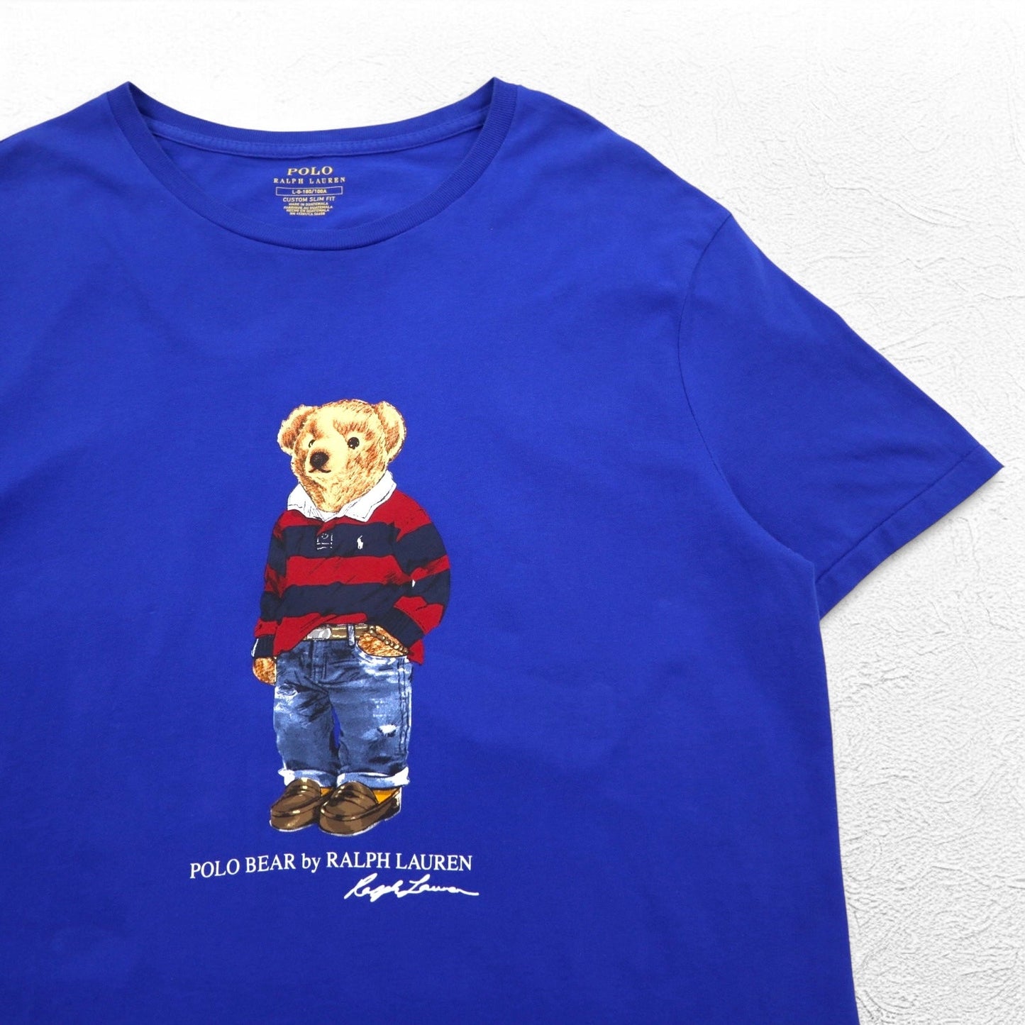 POLO RALPH LAUREN ポロベア プリント Tシャツ L ブルー コットン CUSTOM SLIM FIT