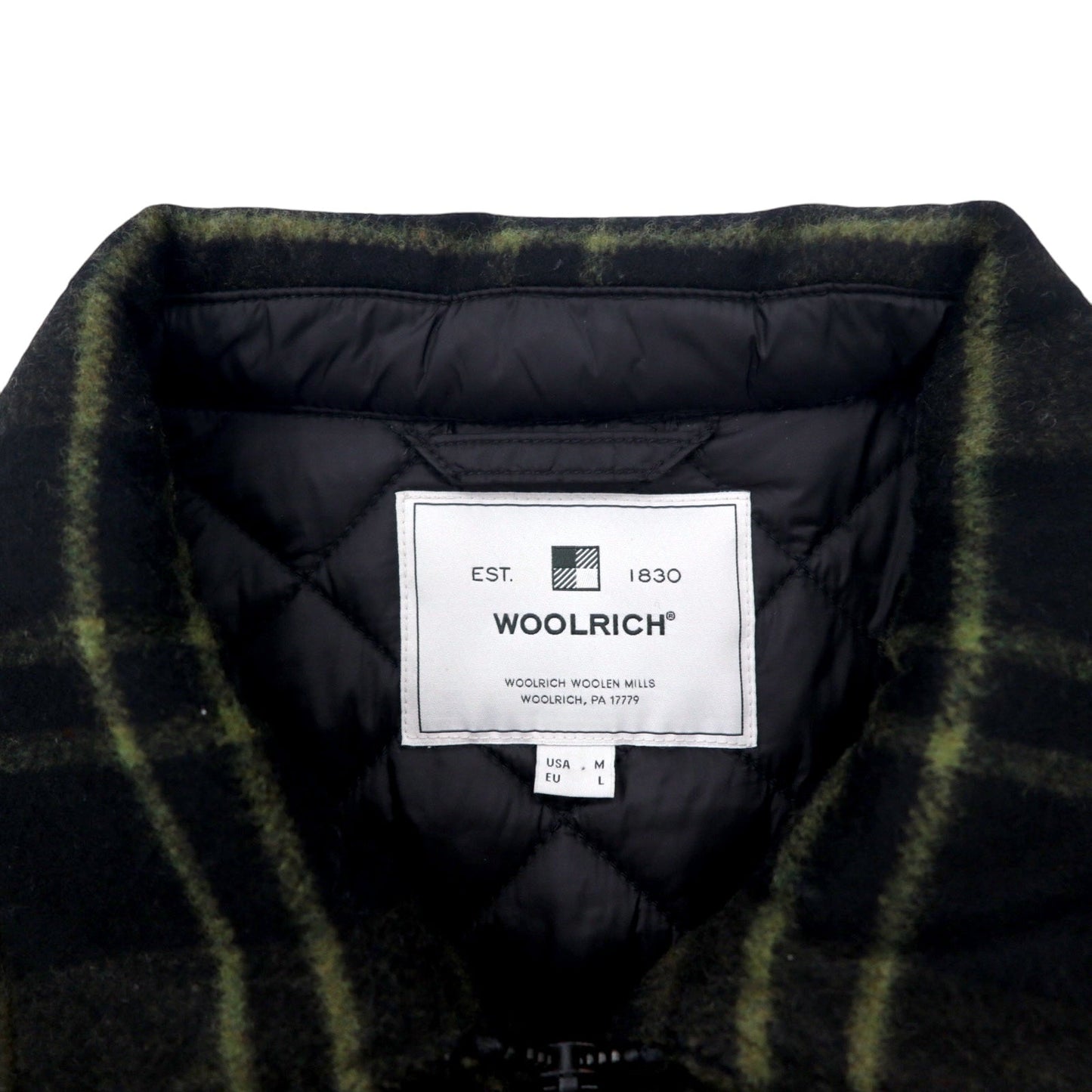 WOOLRICH WOOLEN MILLS インサレーション ジップアップ ブルゾン 中綿 L カーキ チェック ウール ダブルジップ ARCHIVE PATTERN ダブルジップ WOOS0039