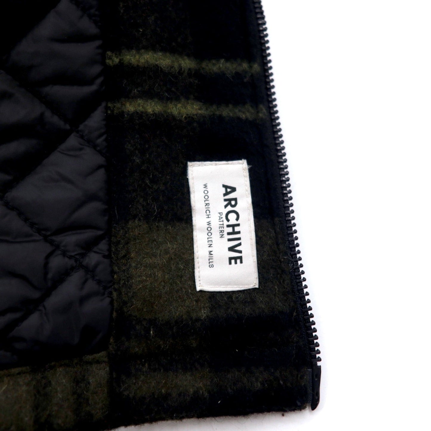 WOOLRICH WOOLEN MILLS インサレーション ジップアップ ブルゾン 中綿 L カーキ チェック ウール ダブルジップ ARCHIVE PATTERN ダブルジップ WOOS0039