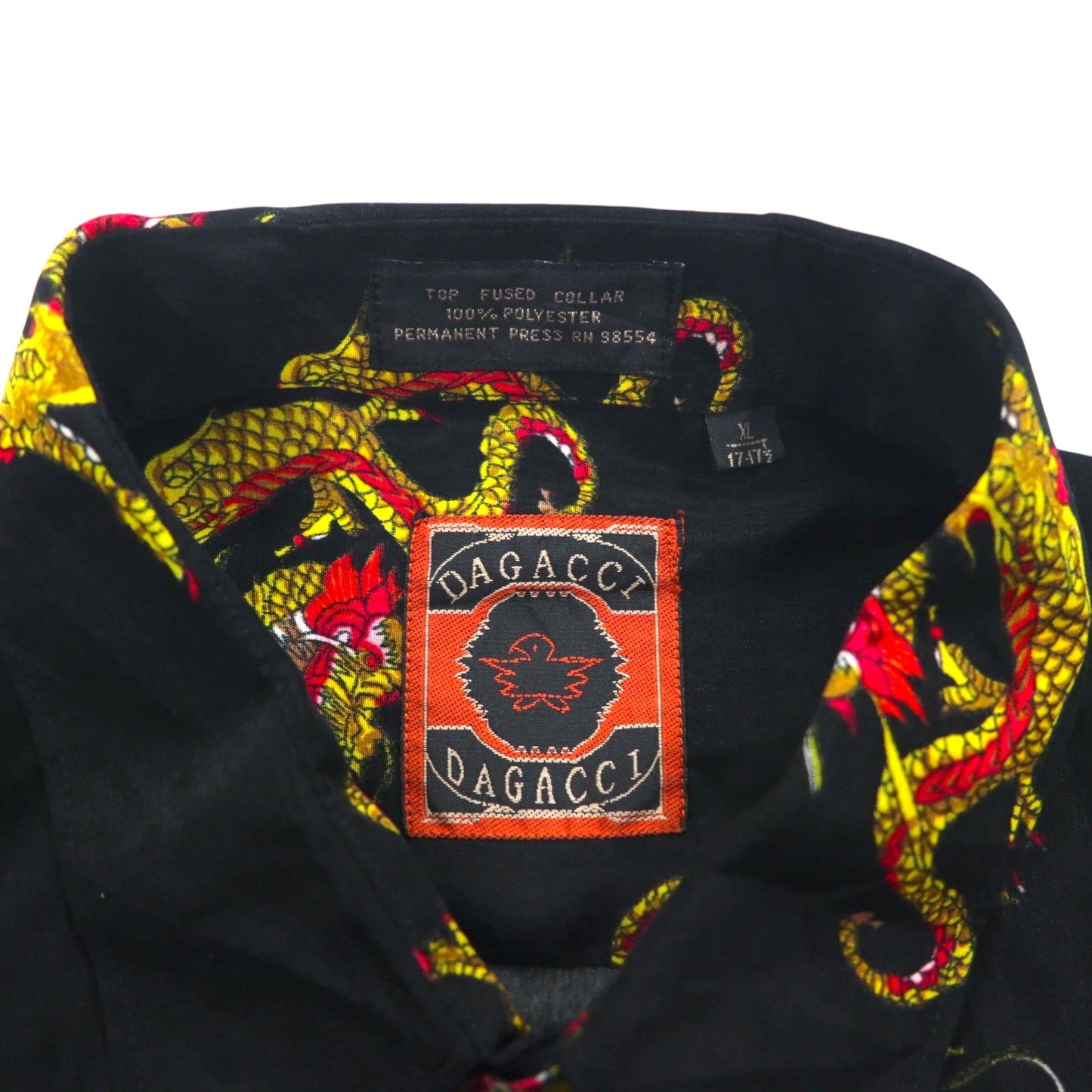 Vintage 90s China Dragon Patterned Shirt DAGACCI ポリシャツ XL ブラック 総柄 龍