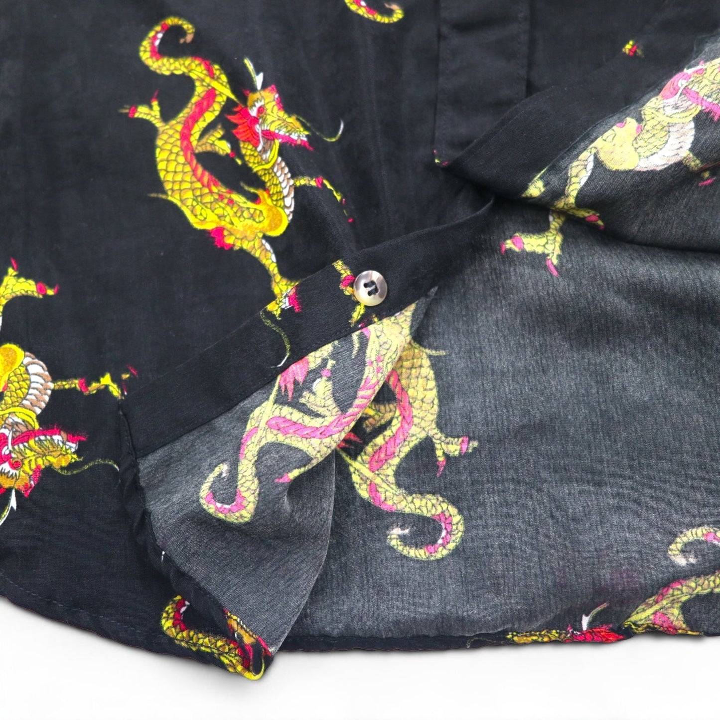 Vintage 90s China Dragon Patterned Shirt DAGACCI ポリシャツ XL ブラック 総柄 龍