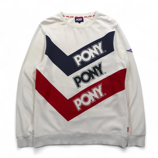 Vintage PONY Crewneck Sweatshirt クルーネックスウェット L ホワイト ネイビー レッド トリコロール