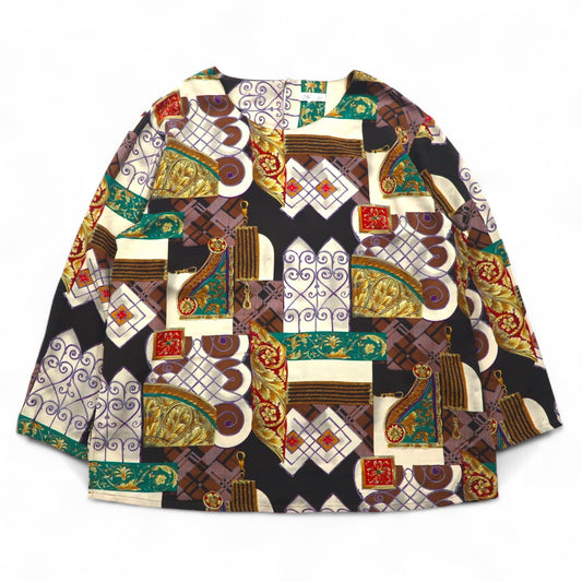 Vintage 90s Retro Patterned Blouse Moraure スカーフ柄 レトロ ブラウス XL マルチカラー ポリエステル