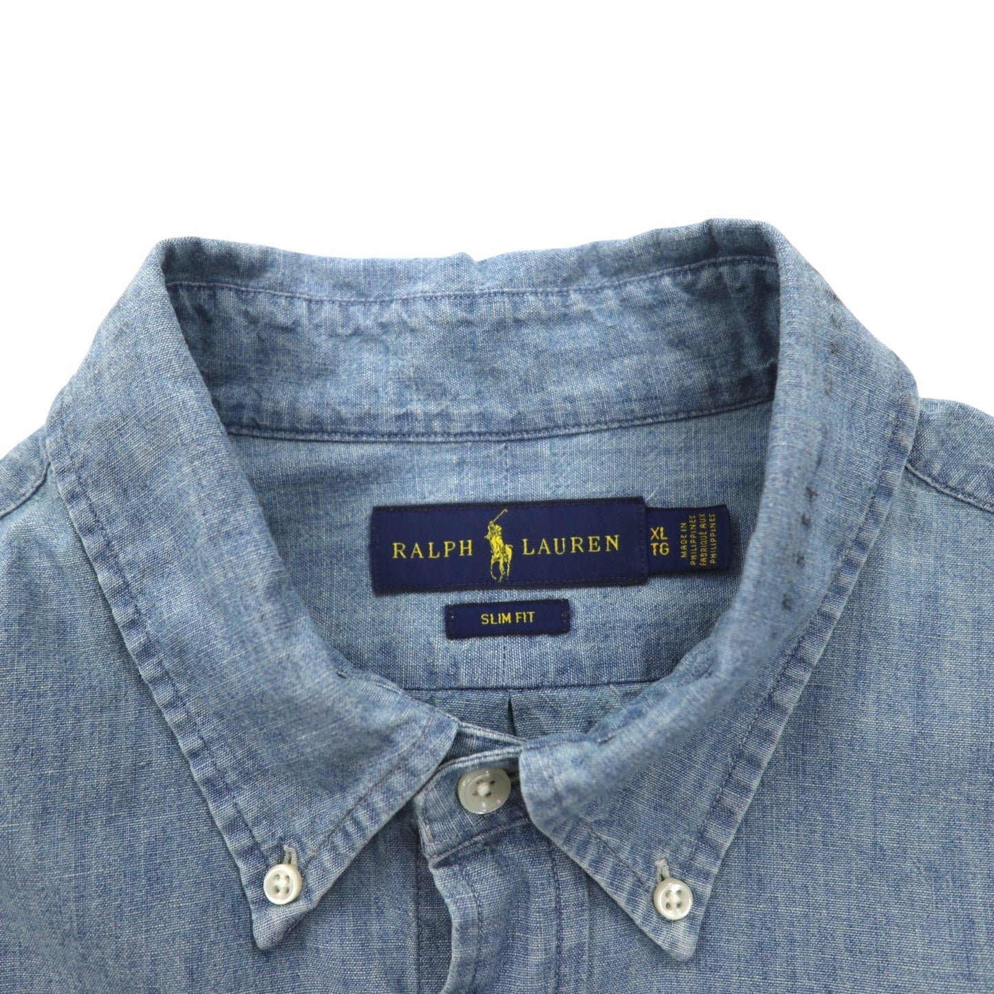 RALPH LAUREN シャンブレー ボタンダウンシャツ XL ブルー SLIM FIT ビッグサイズ スモールポニー刺繍