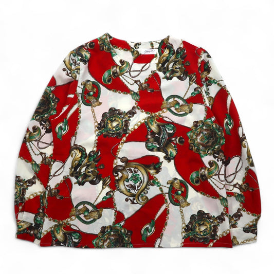 Vintage 90s Japan Made Retro Patterned Blouse Sampaquita スカーフ レトロ ブラウス M レッド
