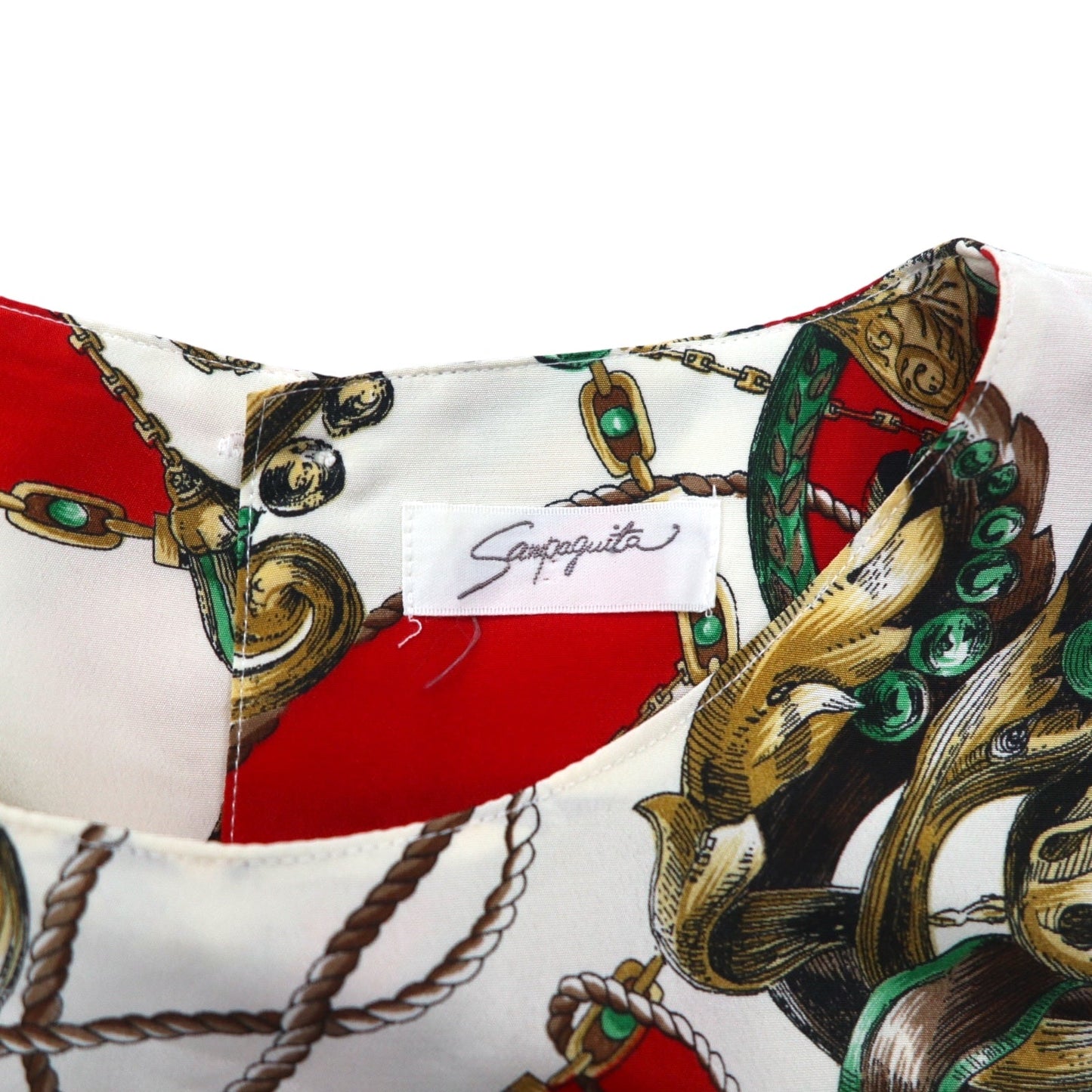 Vintage 90s Japan Made Retro Patterned Blouse Sampaquita スカーフ レトロ ブラウス M レッド