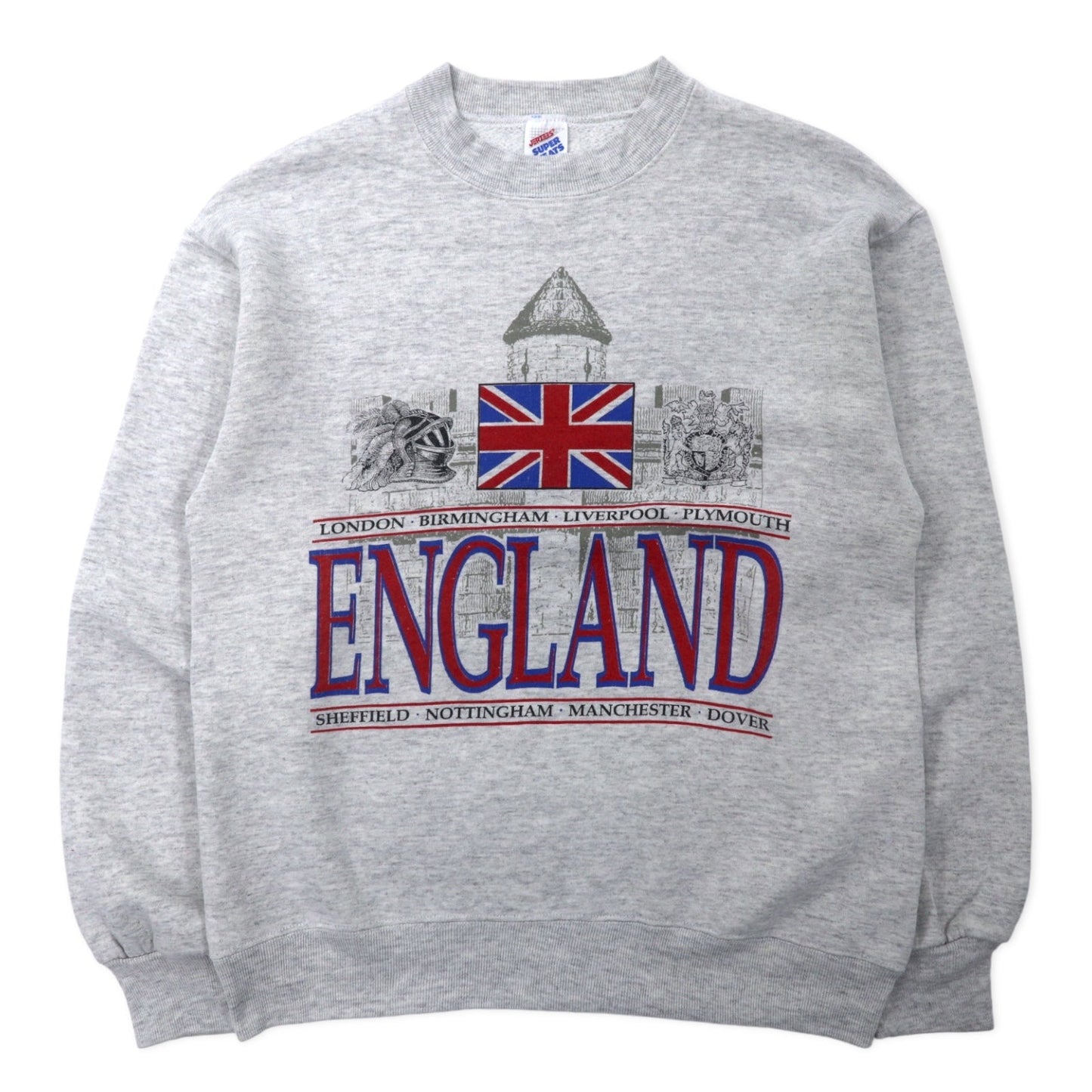 JERZEES USA製 90年代 SUPER SWEATS ユニオンジャック プリント スウェット M グレー コットン ENGLAND