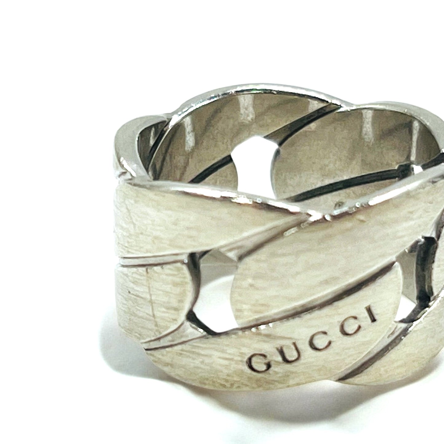 GUCCI イタリア製 ワイド チェーン リング 指輪 12号 シルバー 925 喜平