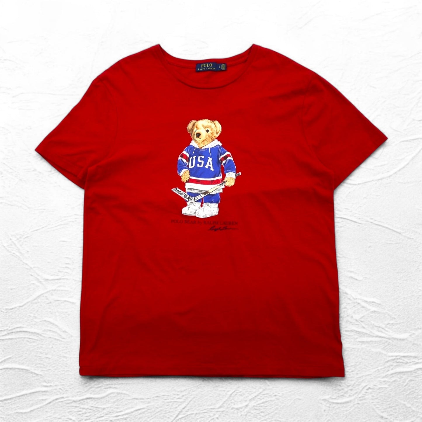 POLO RALPH LAUREN ポロベア プリント Tシャツ L レッド コットン