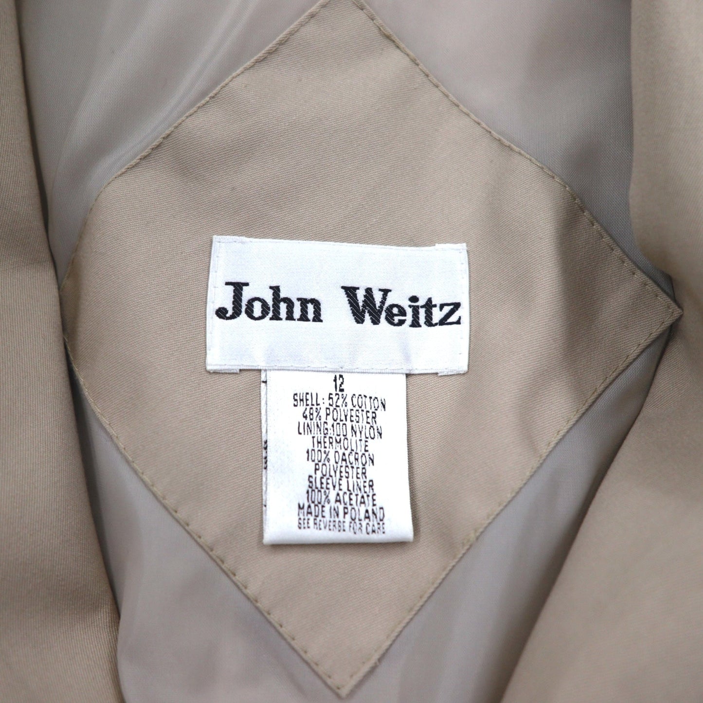 John Weitz ポーランド製 90年代 ダブルブレスト トレンチコート L ベージュ ベルト付き ライナー着脱式