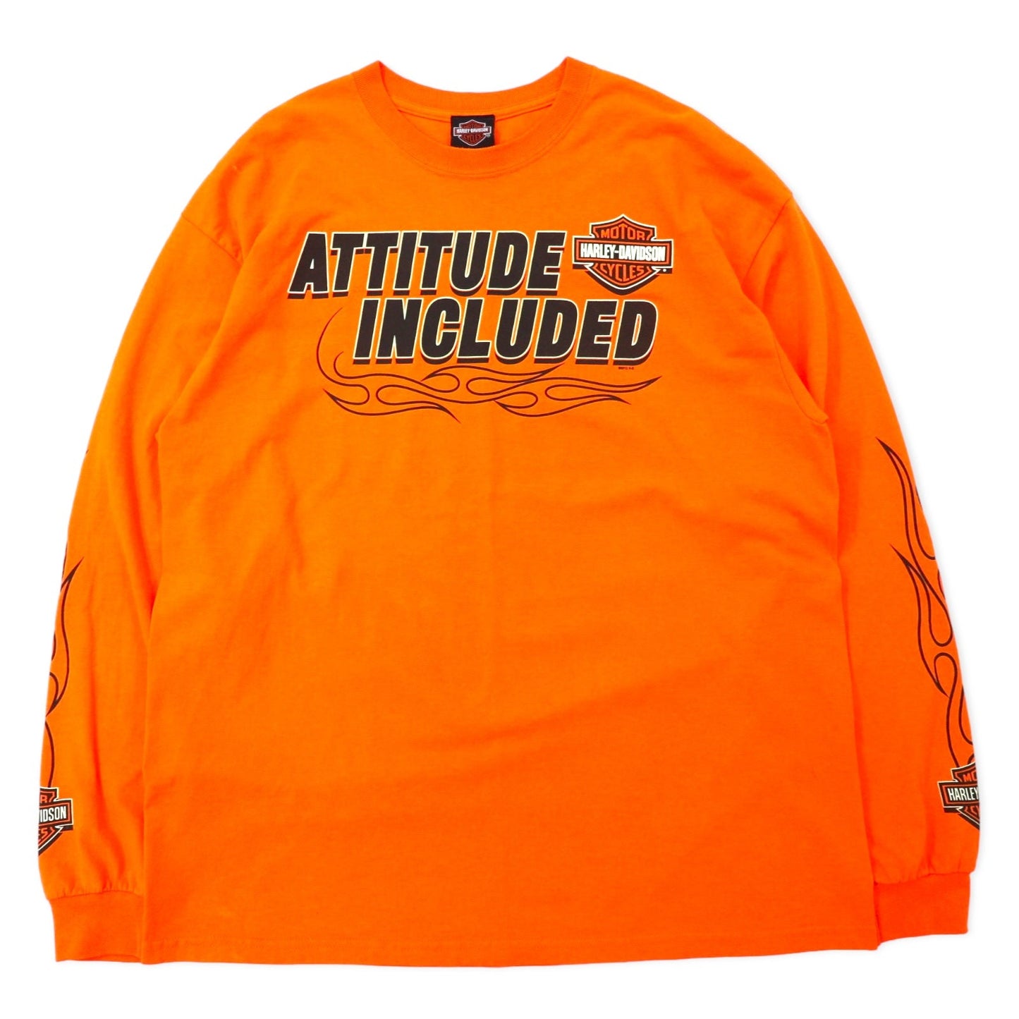HARLEY DAVIDSON ファイヤーパターン ロングスリーブ Tシャツ ロンT XL オレンジ コットン ATTITUDE INCLUDED ビッグサイズ