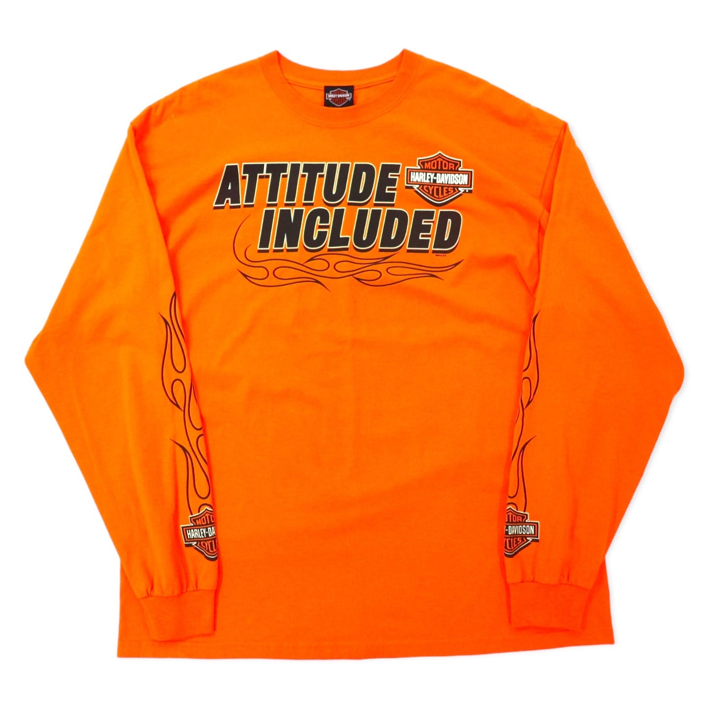HARLEY DAVIDSON ファイヤーパターン ロングスリーブ Tシャツ ロンT XL オレンジ コットン ATTITUDE INCLUDED ビッグサイズ