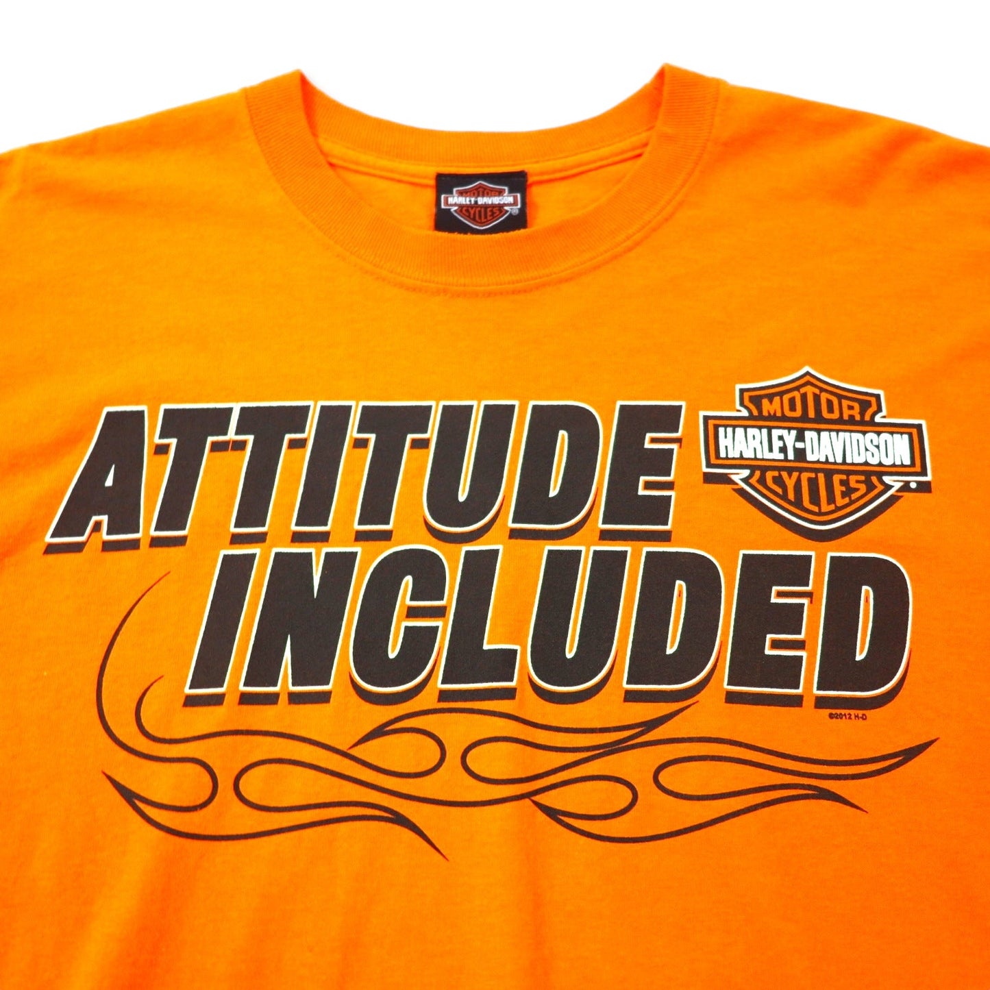 HARLEY DAVIDSON ファイヤーパターン ロングスリーブ Tシャツ ロンT XL オレンジ コットン ATTITUDE INCLUDED ビッグサイズ
