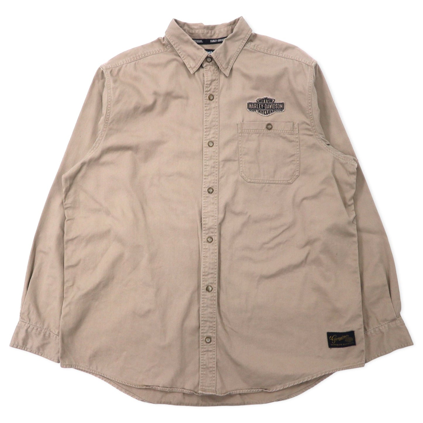 HARLEY DAVIDSON バックロゴ刺繍 コットンツイル シャツ 2XL ベージュ ビッグサイズ