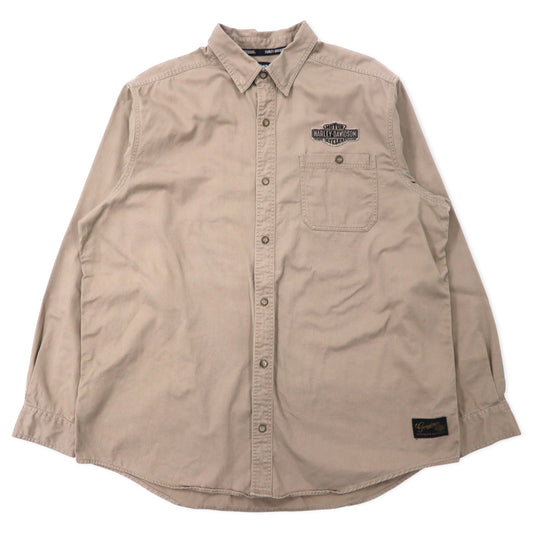 HARLEY DAVIDSON バックロゴ刺繍 コットンツイル シャツ 2XL ベージュ ビッグサイズ